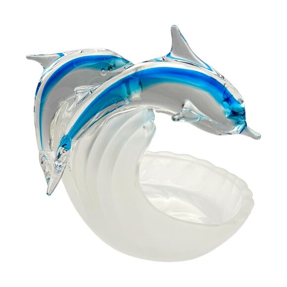 Vintage Dolphin Jump for Joy Glass 2-Votive Candle Holder PartyLite P8876 - Picture 1 of 6